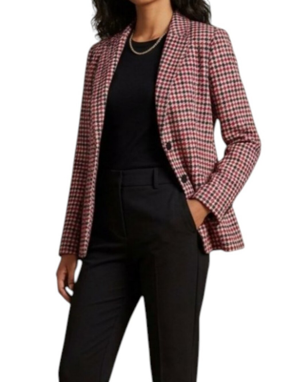 Vintage Kasper ASL Houndstooth Blazer Jacket Women Sz 12 Black Red Plaid Tweed